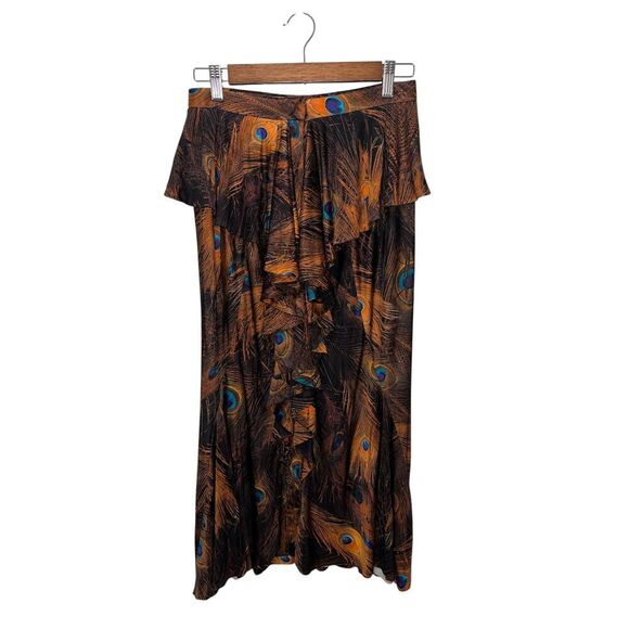 Givenchy Silk Midi Skirt Peacock Animal Print Ruffle Size 38 (6) Rare Luxury - Picture 3 of 9